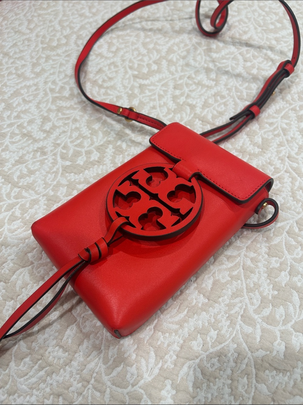 Tory Burch Vibrant Red Logo Phone Crossbody